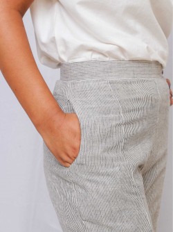 Front Slit Flared Trouser | Black & White Stripe