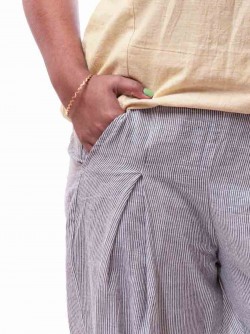 Unisex Pleated Loose Trouser | Black & White Stripe